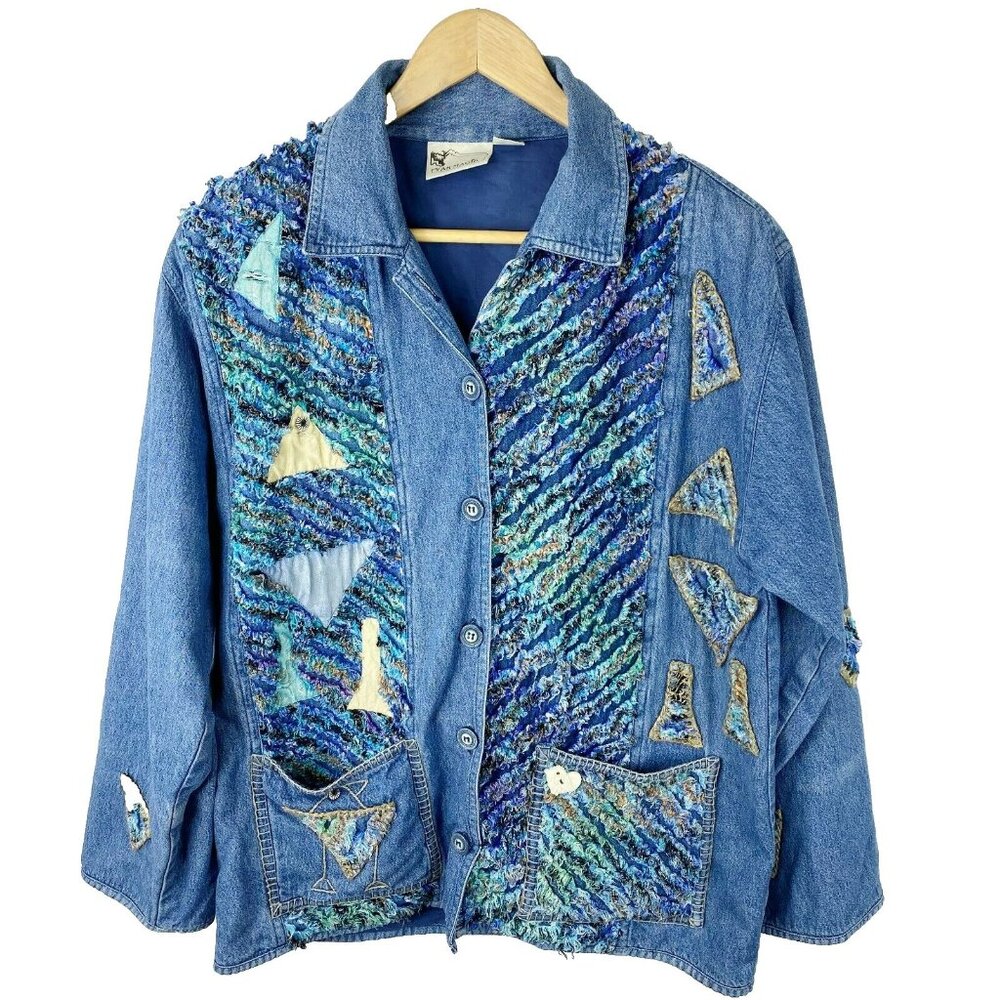 Yak Magik Jacket Size Medium Blue Denim  Art To Wear Cotton Silk Lagenlook Nepal